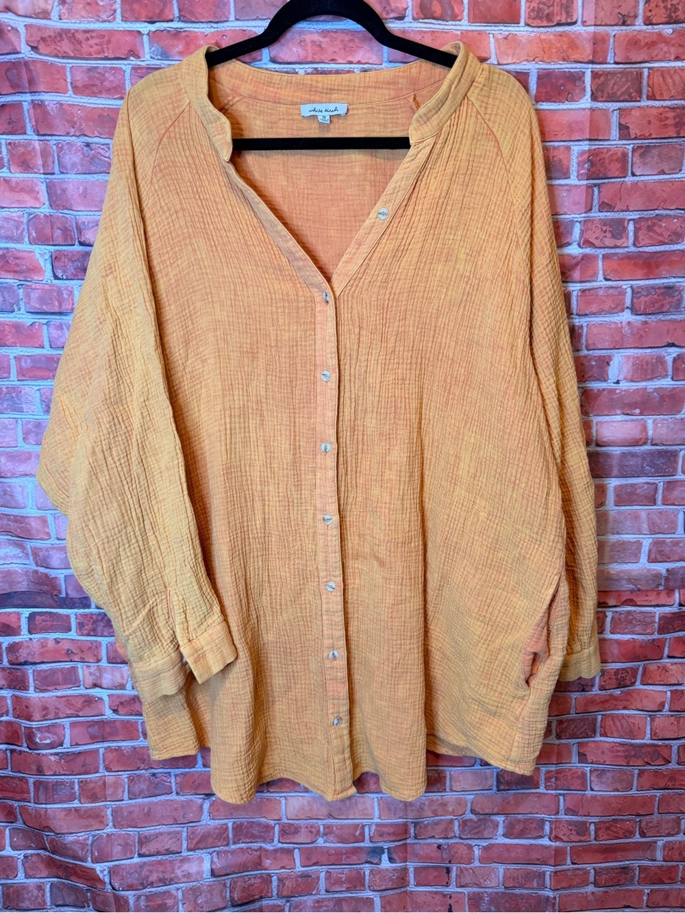 white birch Golden Orange Button-Front Tunic Top